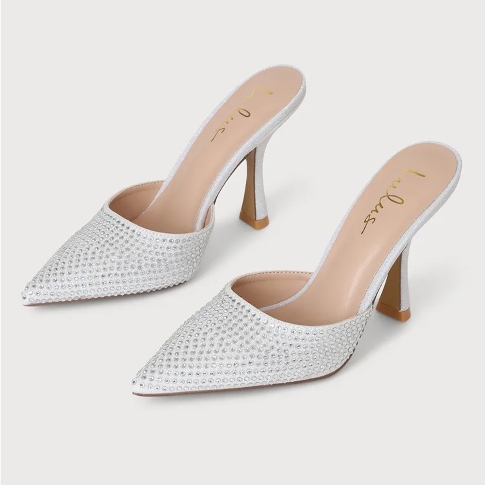 ❌SOLD❌ NWT Lulus Kistler White Rhinestone Slide Mule Pumps